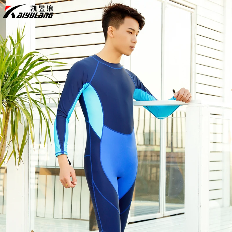 

High Quality Sexy Swimwear Men's Swim Briefs Swimsuit One Piece Swimsuit Longer Pants Swimming Surf Sportswear With Sleeves 1768
