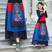 National Wind Embroidery Flowers Skirts Casual A-line High Waist Skirts Womens