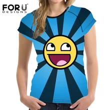 FORUDESIGNS 3D Emoji Pattern Women Summer T shirts Brand Clothes O Neck Elastic Woman Tshirts Short Sleeved Shirts Girls Mujer