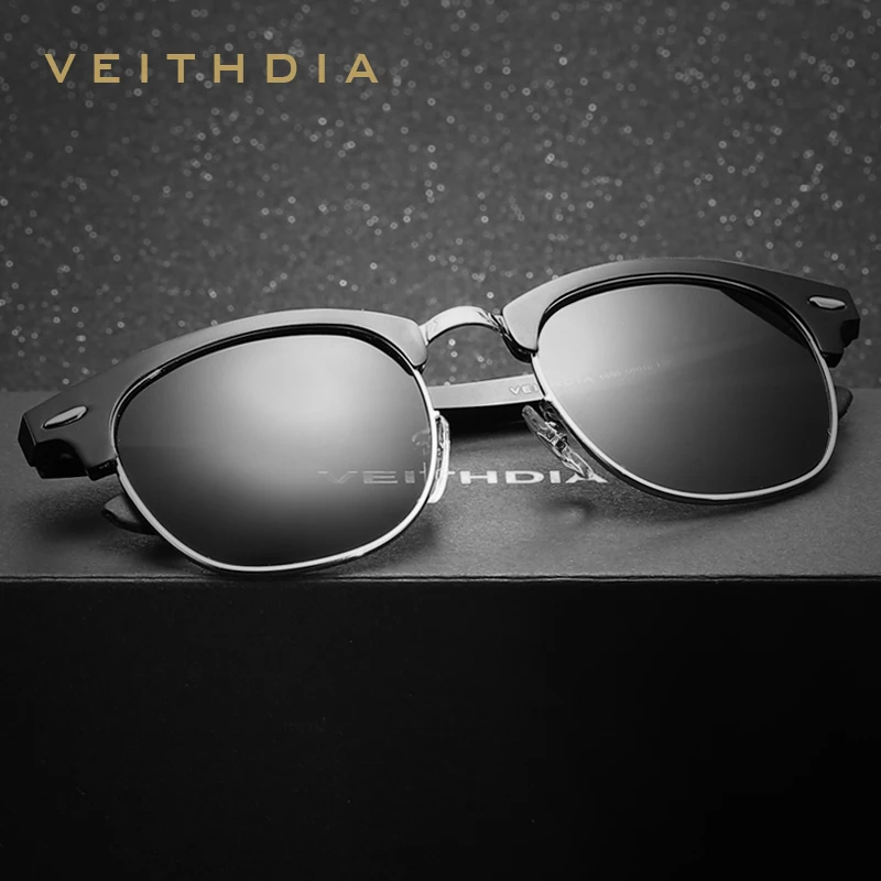 

VEITHDIA Unisex Retro Semi-rimless Aluminum Magnesium Polarized sunglasses men brand designer Vintage Eyewear Sun Glasses shades