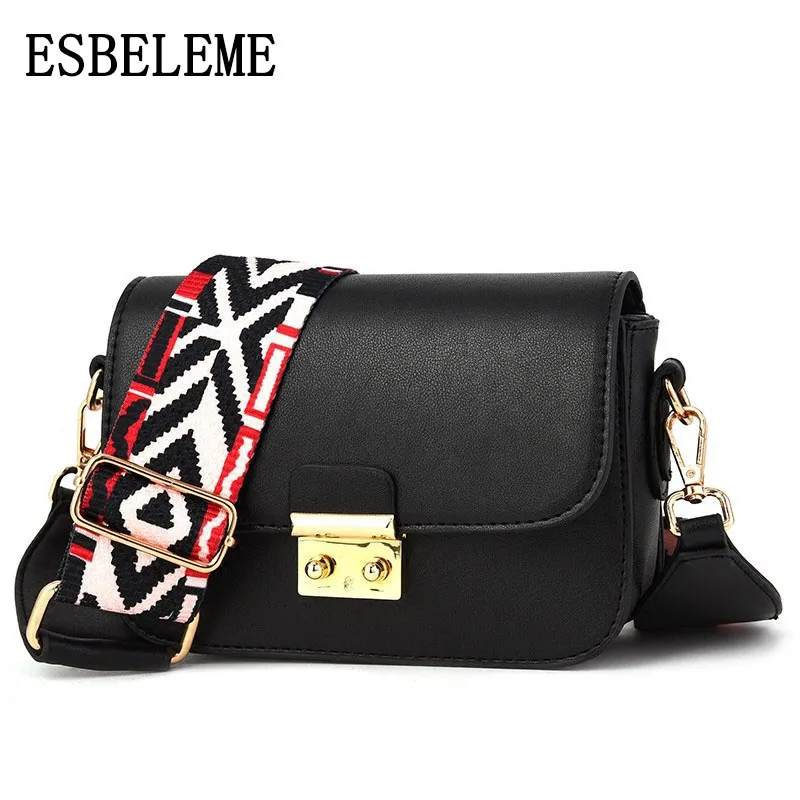 Wide Strap Crossbody Bag Black