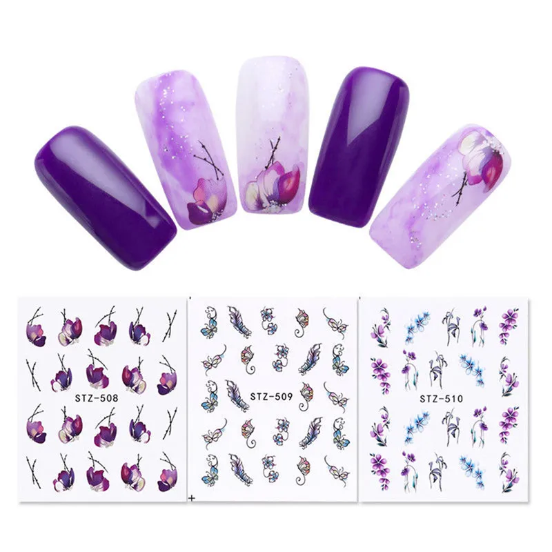 

3 Sheets Flower Butterfly Water Transfers Nail Art Decals Full Beauty Flower Sticker Sliding Decoration Design Stickers