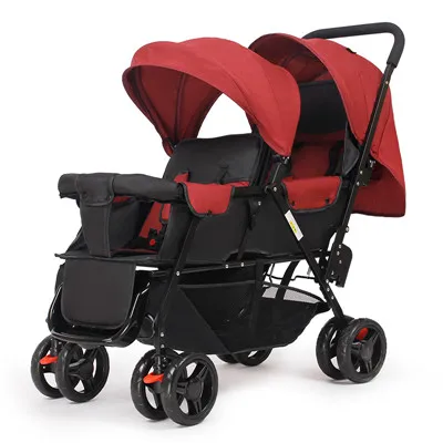Ru! Двойные детские коляски, детский ультра-светильник, складная, может лежать, двухместная коляска с пластиной - Цвет: Wine red A