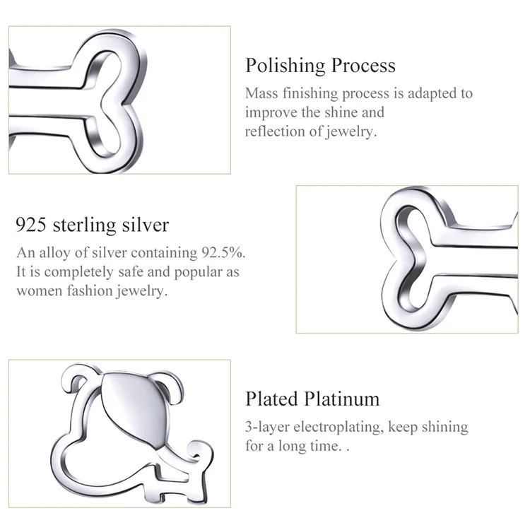 WOSTU Doggy& гвоздики в виде костей серьги 925 пробы серебряные маленькие серьги для женщин серебряные 925 ювелирные изделия дизайн CQE649