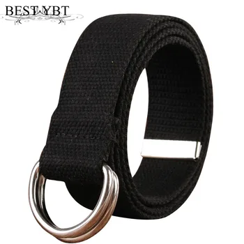 

Best YBT Unisex canvas belt Double ring buckle Alloy belt 18 solid colors men belt casual outdoor sport fashion men cansvas belt