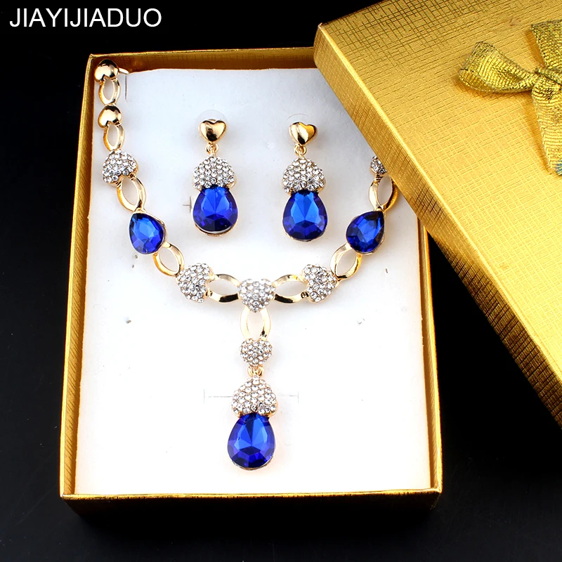 

jiayijiaduo Wedding Bridal Jewelry Set Crystal Necklace Earring Set for Women Banquet Costume Accessories Gift Box dropshipping