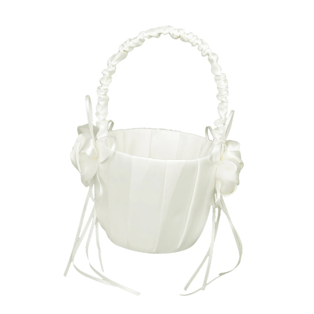 Bud Wedding Flower Girl Basket Satin Decor Romantic Ceremony Supply