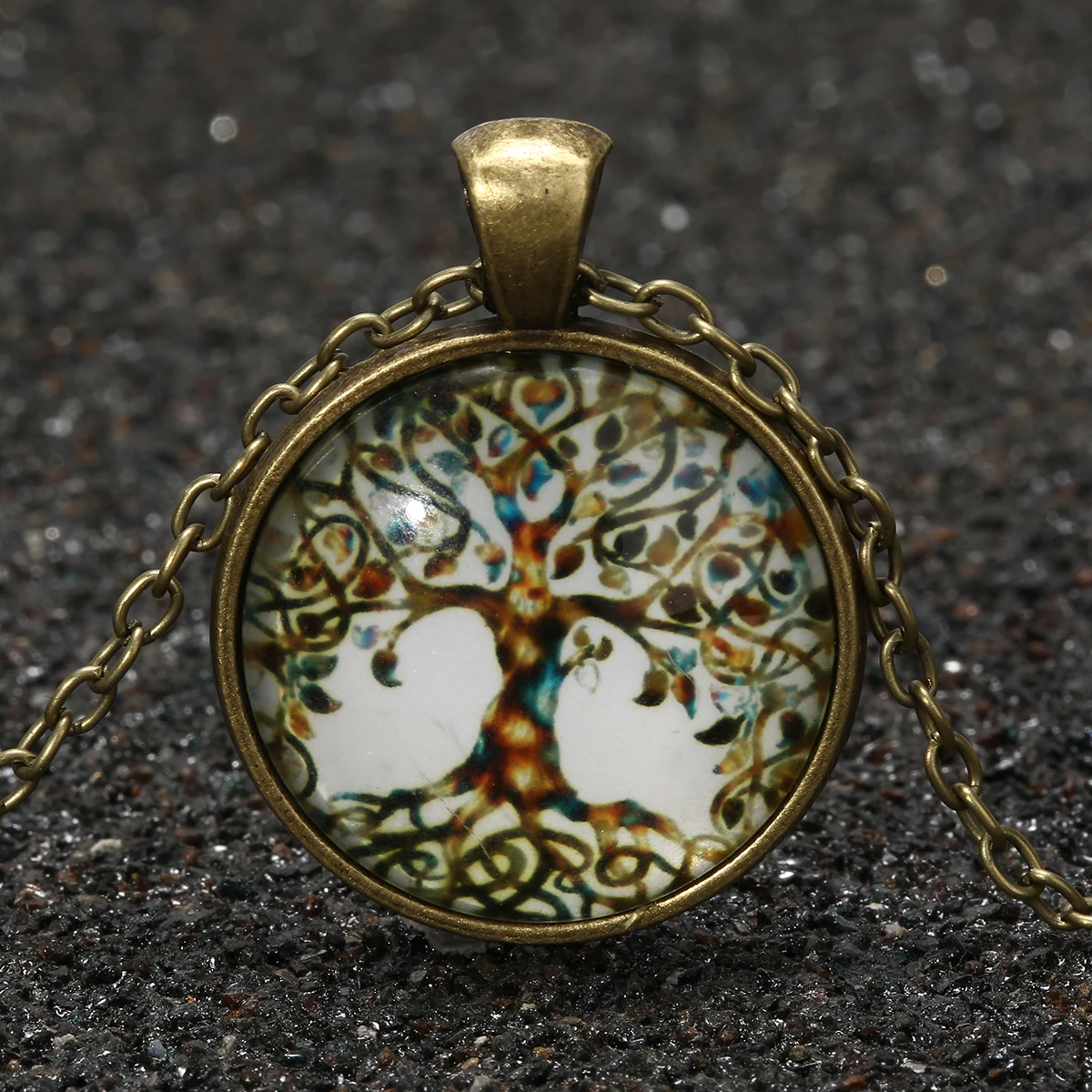 Fashion Life Tree Pendant Necklace Art Glass Cabochon Necklace Bronze Chain Vintage Choker Statement Necklace Women Jewelry