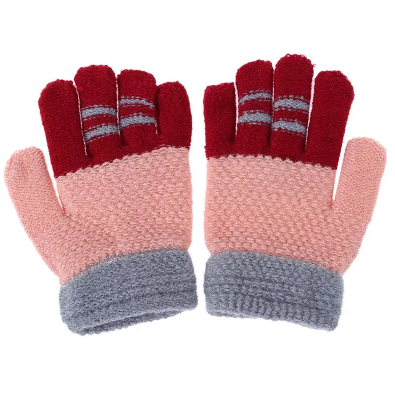 Осенне-зимние детские перчатки Модные эластичные теплые перчатки для девочек милые детские вязаные стрейч-варежки с рисунком лыжные перчатки