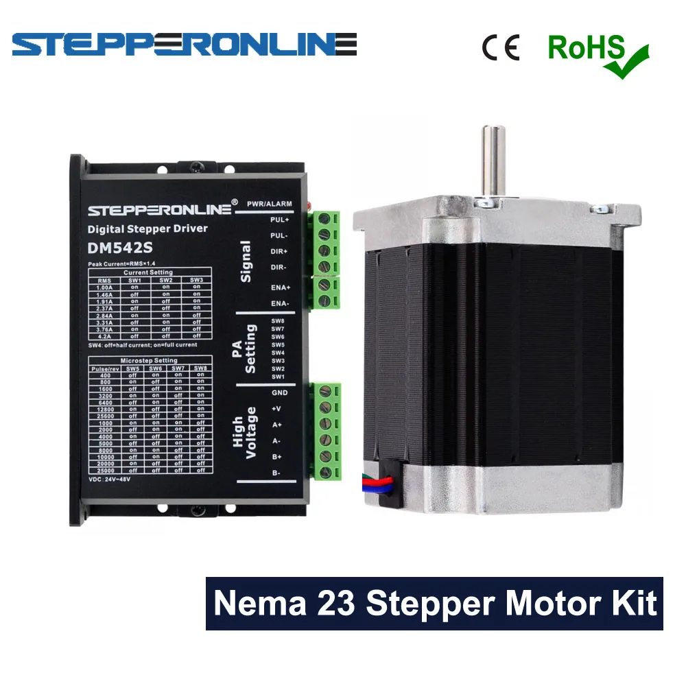 1 осевой шаговый двигатель NEMA 23 CNC Kit 1.9Nm(269oz. in)-DM542S цифровой шаговый Драйвер 1,0-4.2A 24-48VDC+ 57x76 мм шаговый двигатель