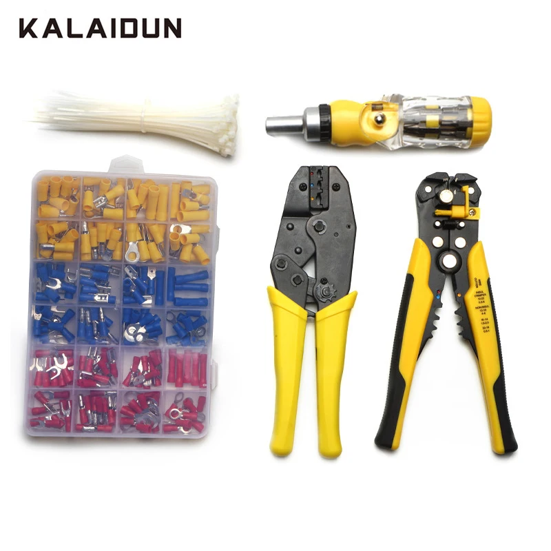 

KALAIDUN Crimping Pliers AWG 20-18/16-14/12-10 Electric Tube Terminals Box Stripping Plier 0.2-6mm2 Rachet Screwdriver Set Tie