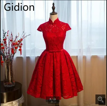 

2016 new arrival short red lace prom dress cap sleeve high neckline modest prom gowns best selling petite prom dresses