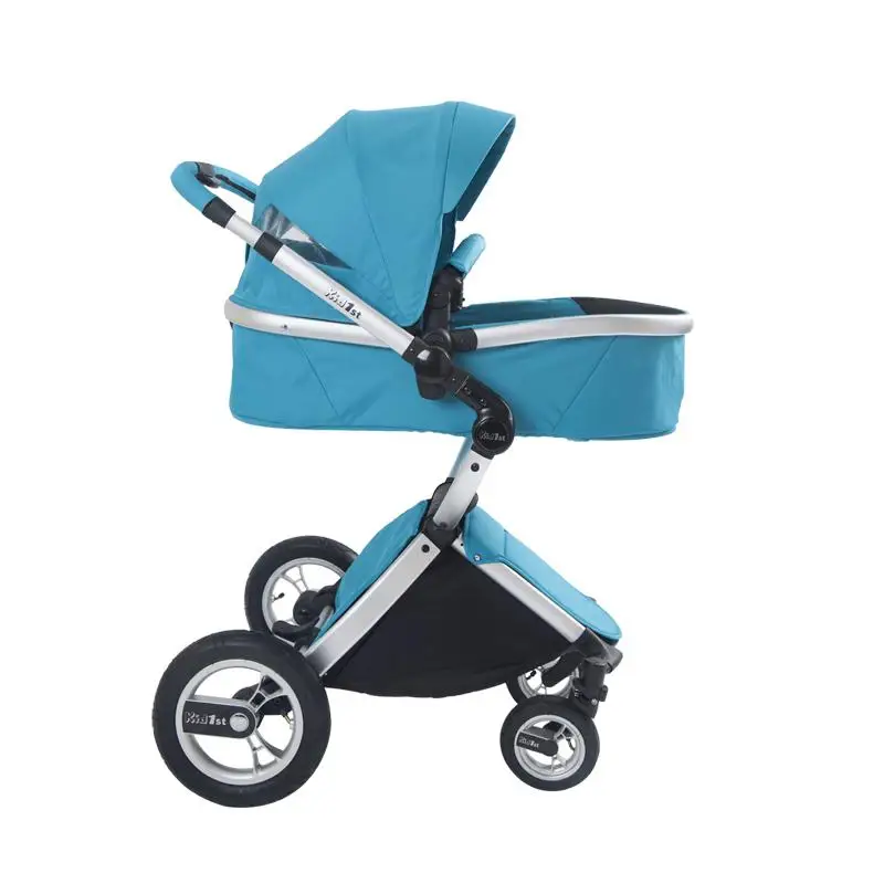 Детская коляска, роскошная, с высоким пейзажем, ударопрочная, детская коляска, может сидеть, лежать, двусторонняя коляска - Цвет: blue