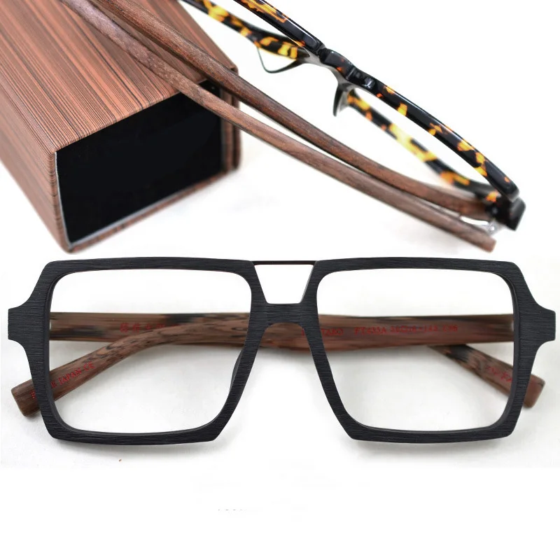 HDCRAFTER Oversized Vintage Square Glasses Frame with Clear Lens Women Men Wood Optical Eyeglasses Prescription Frames Spectacle eyeglasses frames eyeglass frames optical glasses square eyeglasses