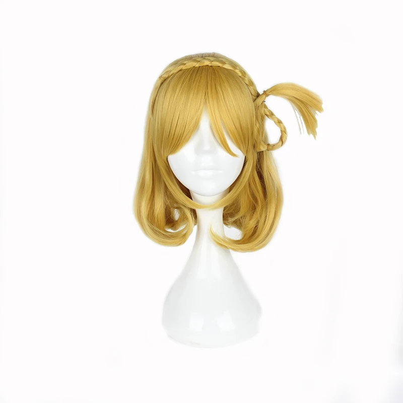 

Mcoser 45CM Synthetic Curly Coplay Wig Yellow Color With braid Synthetic 100% High Temperature Fiber Hair WIG-610A