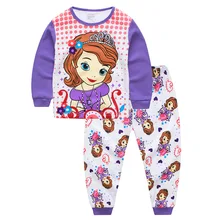 Новинка года, хлопковые Пижамные комплекты из 2 предметов с длинными рукавами для маленьких девочек детская одежда для сна хлопковые пижамы для девочек, 100 г София, для детей возрастом от 2 до 7 лет