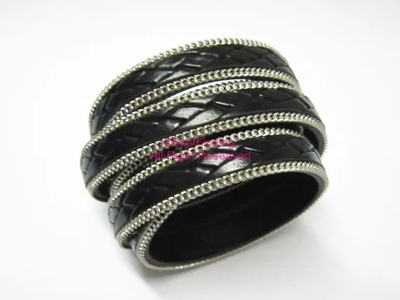 

10mm Black leather cord Flat 10x2mm snake leather cord