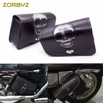 

ZORBYZ 1 Pair Black PU Leather Skull Saddlebag Saddle Bag Luggage Bag Pannier Bag Fit For Harley Sportster XL 883 Hugger Sports