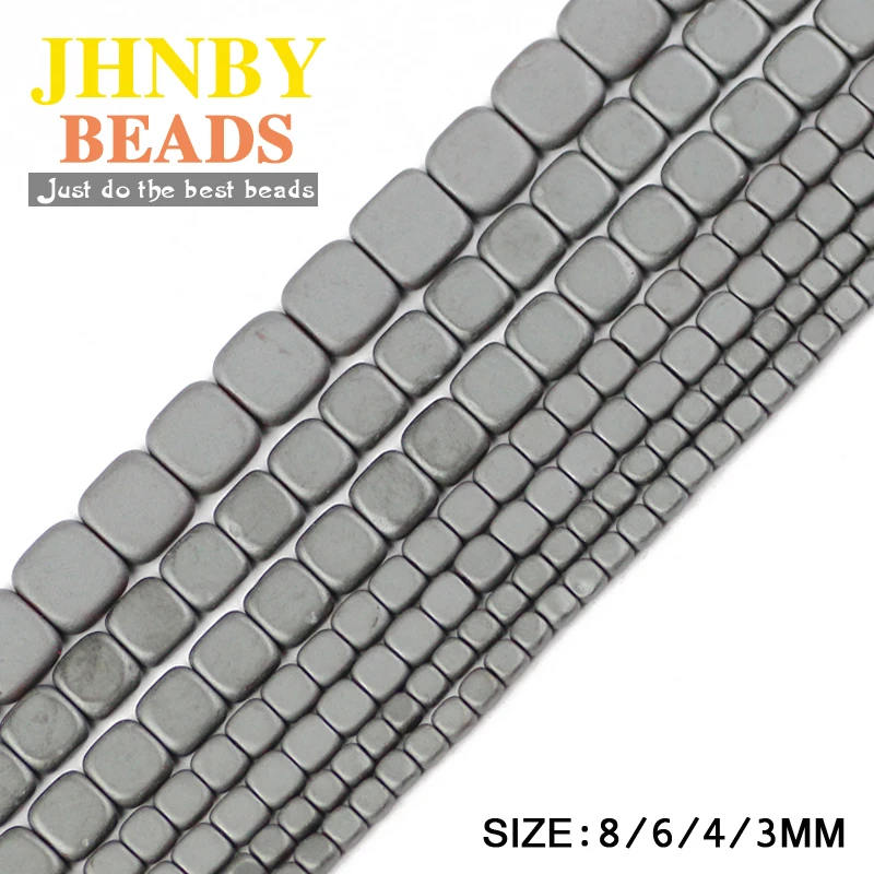 

JHNBY Flat Square Matte Black Hematite 3/4/6/8MM Natural Stone magnetite Loose beads for Jewelry bracelet Making DIY accessories