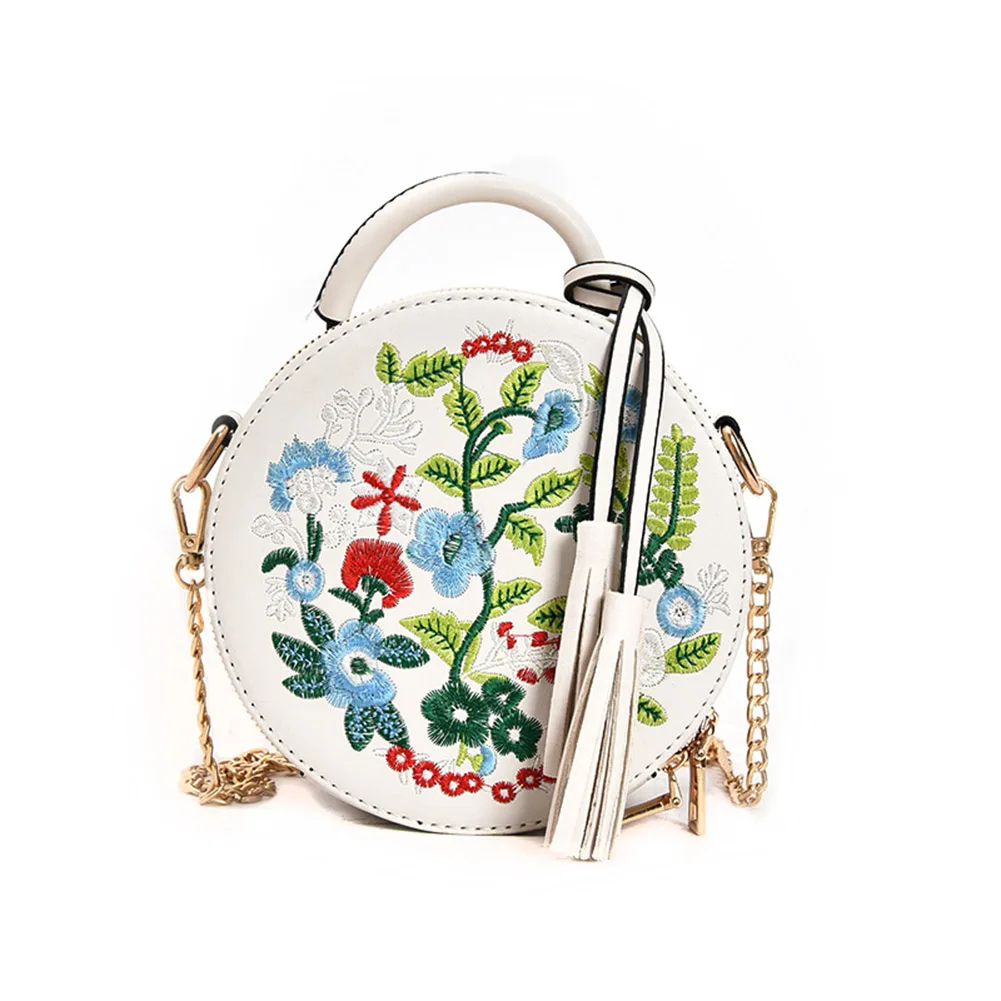 Новые модные женские туфли сумка вышивка цветок Кроссбоди дамские сумки искусственная кожа Сумочка кисточкой пляжная сумка Sac основные Femme - Цвет: white