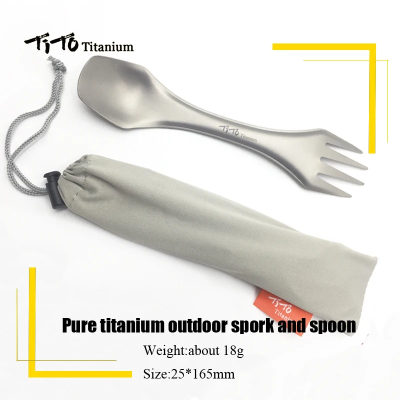تيتو titanium يرمى في الهواء الطلق التخييم شوكة titanium ملعقة سكين كومبو المشي نزهة بقاء في الهواء الطلق أدوات المائدة titanium