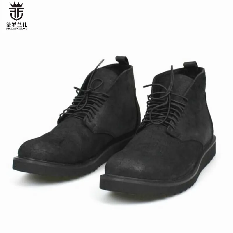 2018 FR.LANCELOT Brand men new design lace up boots genuine leather short chelsea boots round toe winter luxury shoes men 2018 fr lancelot new design winter men ankle boots genuine leather men short boots luxury brand men black men high chelsea boots