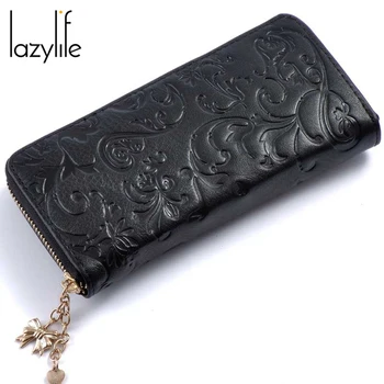 

LAZYLIFE Morning Glory Pattern Wallet Long Female Wallets Genuine Leather Purse Card Holder Wallet Men Coin Bag purse Female