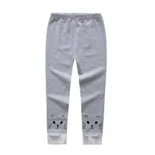 Весенние длинные Хлопковые Штаны для маленьких девочек на весну и осень классические брюки с принтом кошек серые леггинсы