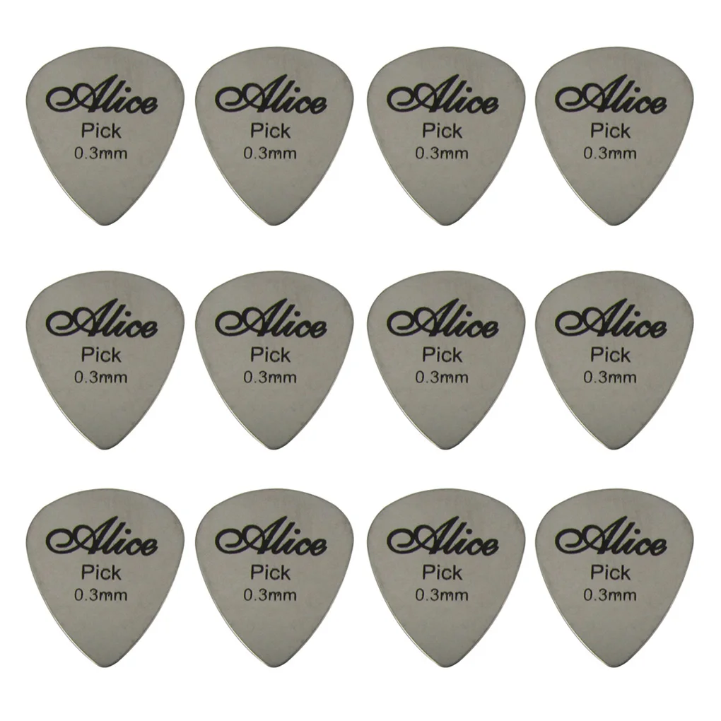 Alice 12pcs Stainless Steel Electric Guitar Bass Rock Picks Plectrums Metal Thickness 0.3mm in