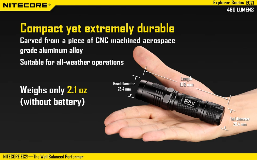 Nitecore EC21 дальнего бросали фонарик Cree XM-G2 R5 460 люмен 5 Режим с красным светом Водонепроницаемый 18650 Кемпинг ручной свет