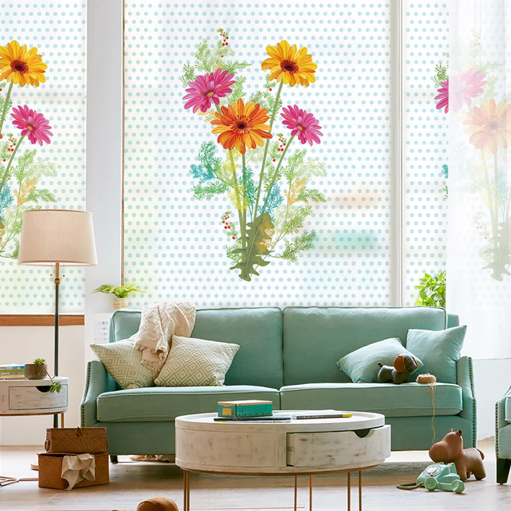 

Sun flower Window Film For Living room&bathroom Frosted Static Privacy Glass Film Home Decor BLT1477