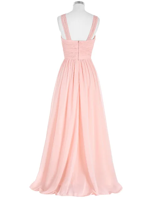 Elegant Pink Bridesmaid Dress Long Chiffon Vestido de Festa de Casamento Beach Bridesmaid Dresses 2017 Wedding Formal Dress 1