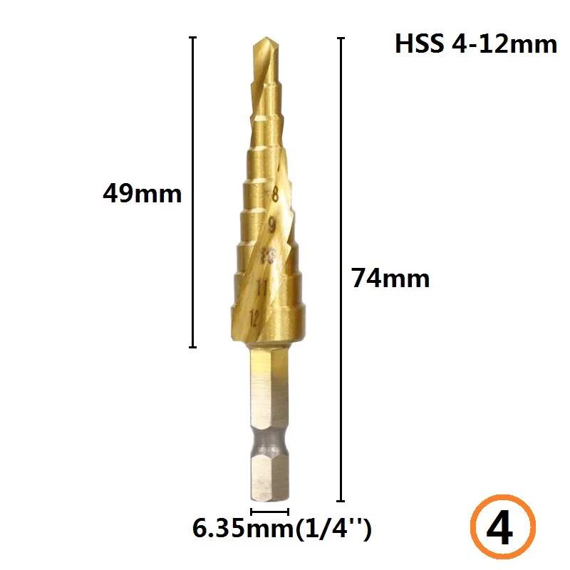4-32 мм титановое покрытие Пагода форма Шаг Сверло HSS треугольник хвостовик Отверстие Сверло конус сверло шаг сверло - Цвет: 4 - Spiral 4-12mm