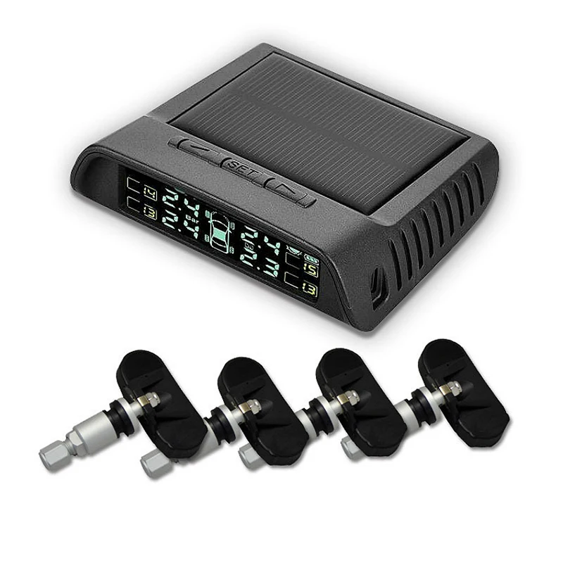 

Smart Solar Power Car TPMS Digital Tire Pressure Monitoring System Tire Pressure Alarm 4 Internal Sensors