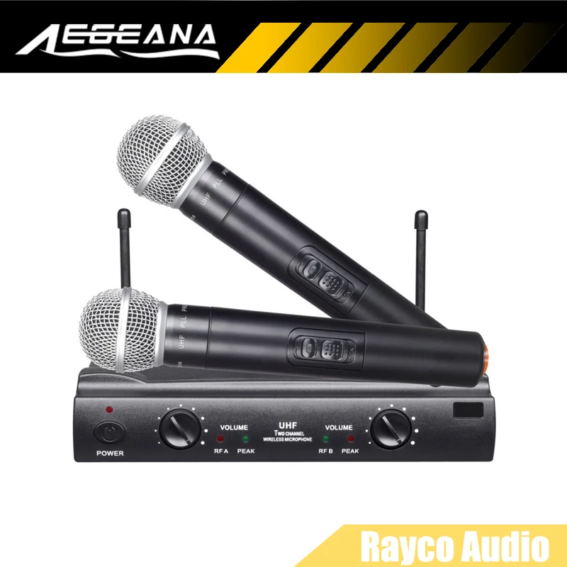 UHF Long Distance Dual Channel 2 Handheld Mic Transmitter Professional