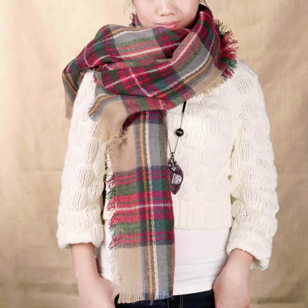 Women Oversized Blanket font b Tartan b font Scarf Wrap Shawl Plaid Cozy Faux Cashmere Hot