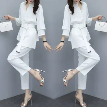 

Summer women's Blouse suit Pant Suits 2 Piece Sets & Trousers Suit for Women Set 2019 Female Clothing Long Sleeve Women's Office