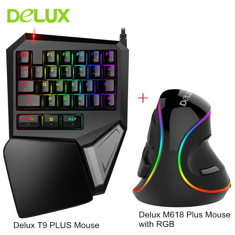 

Delux T9 PLUS Mini Keyboard Professional Mechanical Gaming Keypad Ergonomic Vertical Optical Mouse Computer Mice for Gamer Mouse