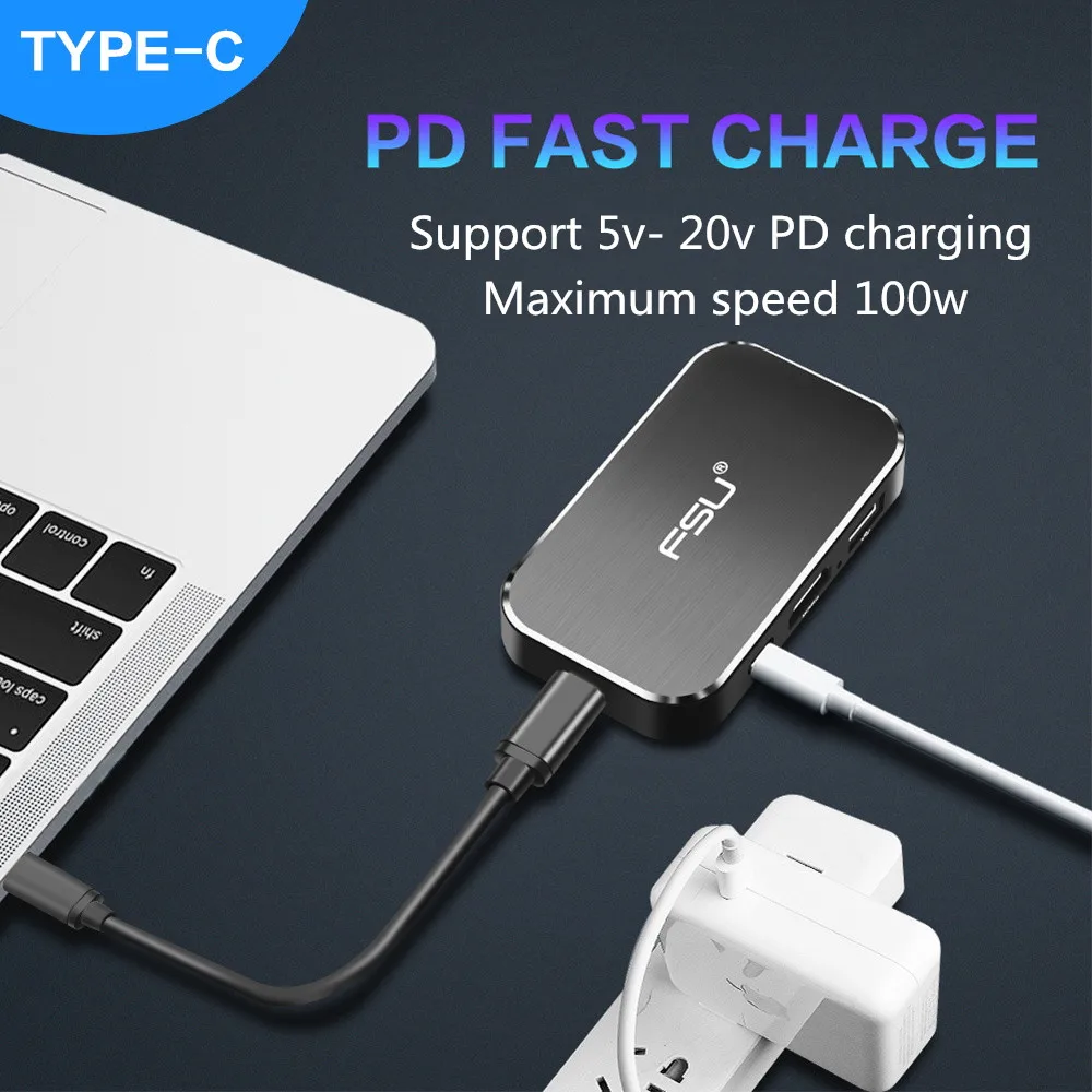 Thunderbolt3 5 в 1 USB 3 0 концентратор Тип c к hdmi Порт usb3.0 Зарядное устройство адаптер 4 k 60 hz