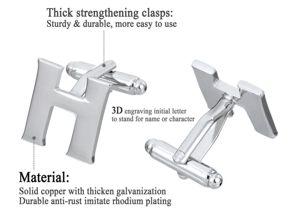 Серебристые 26 букв Запонки мужские французские рубашки аксессуары пуговицы Английский алфавит Запонки Высокое качество ювелирные изделия