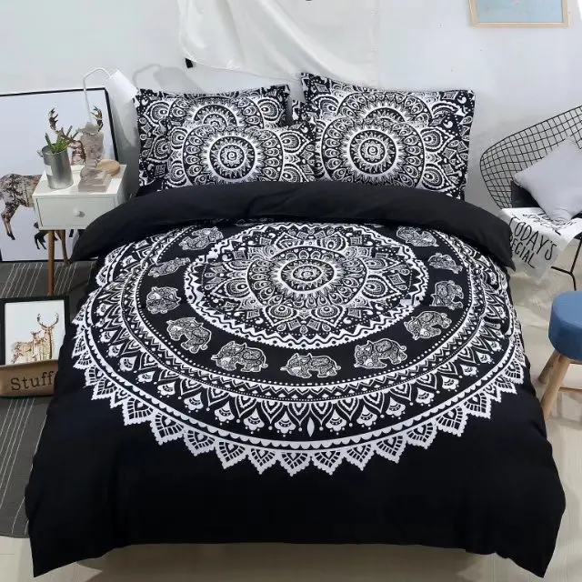 Black And White Bed Linens 3d Mandala Flower Printed Duvet Cover