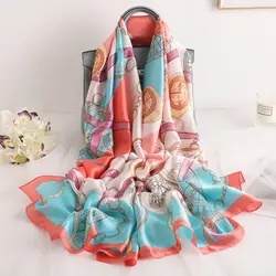 Модный женский шелковый шарф хиджаб с принтом женский платок шали и обертывания женский меховой воротник пляжные шарфы гладкая повязка