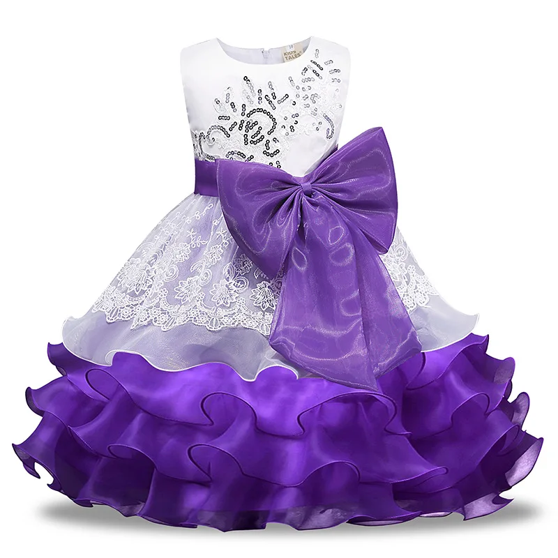 Красивая Детская праздничная одежда Одежда для девочек 3, 4, 5, 6, 7, 8, 9, 10 лет Детские праздничные платья принцессы на день рождения фиолетовый, красный - Цвет: Фиолетовый