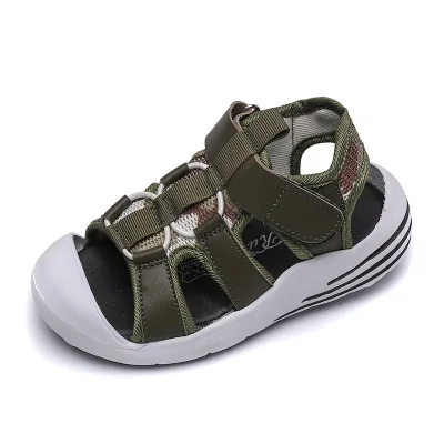 Новые детские сандалии для мальчиков летняя обувь противоскользящие детские повседневные сандалии обувь для малышей пляжная обувь с закрытым носком 21-31 - Цвет: Армейский зеленый