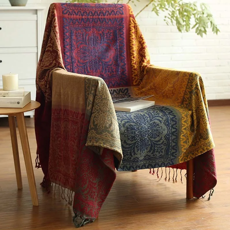 1pcs Vintage Nap Travel Tassel Blanket Sofa Bed Sleeping Cobertor Chair