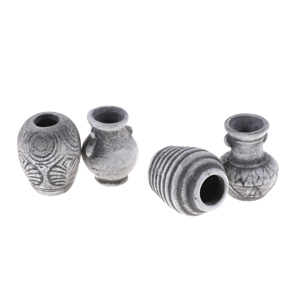 

Mini 4pcs/lot Dollhouse Vases Miniatures Gray Ceramic Porcelain Vase Pot Room Ornament Set High Quality
