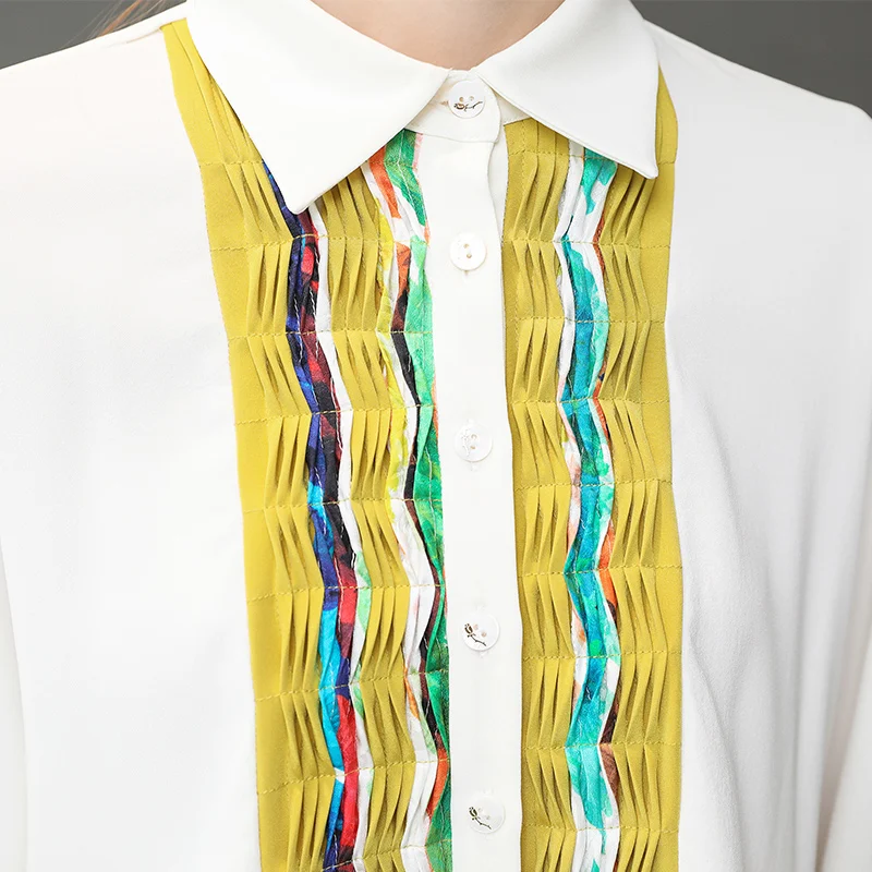 Блузка VOA Женская белая из тяжелого шелка с длинным рукавом|shirt women|shirts women topssilk blouse