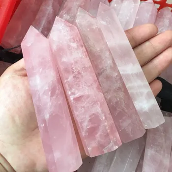 

4pcs Natural pink rose quartz obelisk crystal wand point healing