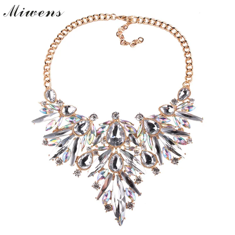 

Miwens Brand Luxury Vintage Luxury Rhinestone Flower Pendant Necklace Geometric Shape Metal Collar Choker Statement Necklace BB3