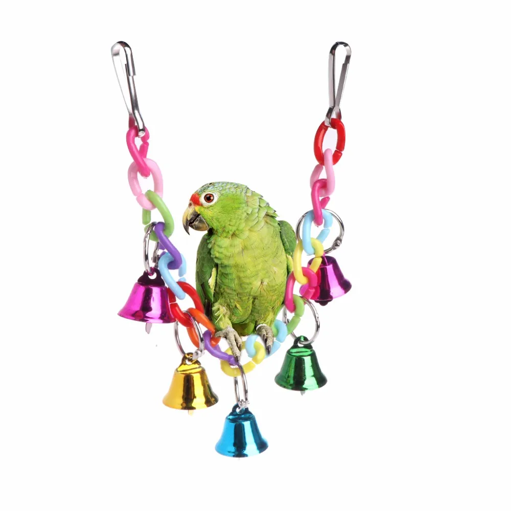 Parrot Swing Toys Birds Perch Bells Chew Holder Hanging Cage Chain